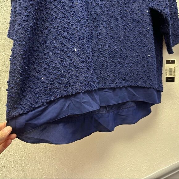 ALFANI Womens Royal Blue Glitter 3/4 Sleeve Crew Neck Sweater - Picture 4 of 10